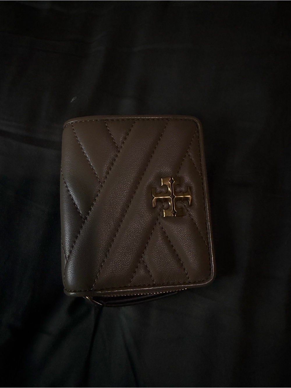 Tory Burch Kira Chevron Brown Quilted Leather Zip Wallet